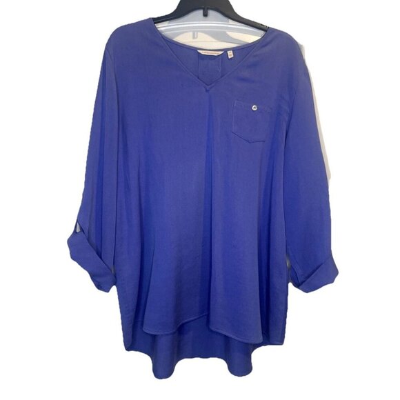 Soft Surroundings Women’s V Neck Long Sleeve Roll Tab Purple Blouse Top Sz 1X - Picture 1 of 9